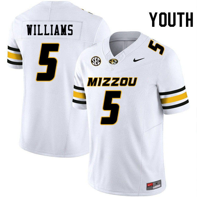 Youth #5 Kristian Williams Missouri Tigers College Football Jerseys Stitched-White